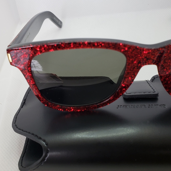 Yves Saint Laurent París Red Gritter Sunglasses - Picture 5 of 12